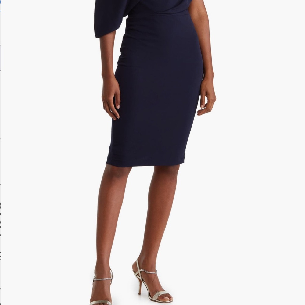Alexia AdmorOlivia Navy Draped One-Shoulder Dress